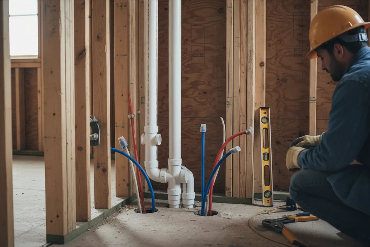 Drain and supply rough-in during Leak Detection in Westwood